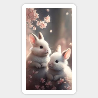 Two cute rabbits with cherry blossoms Sticker